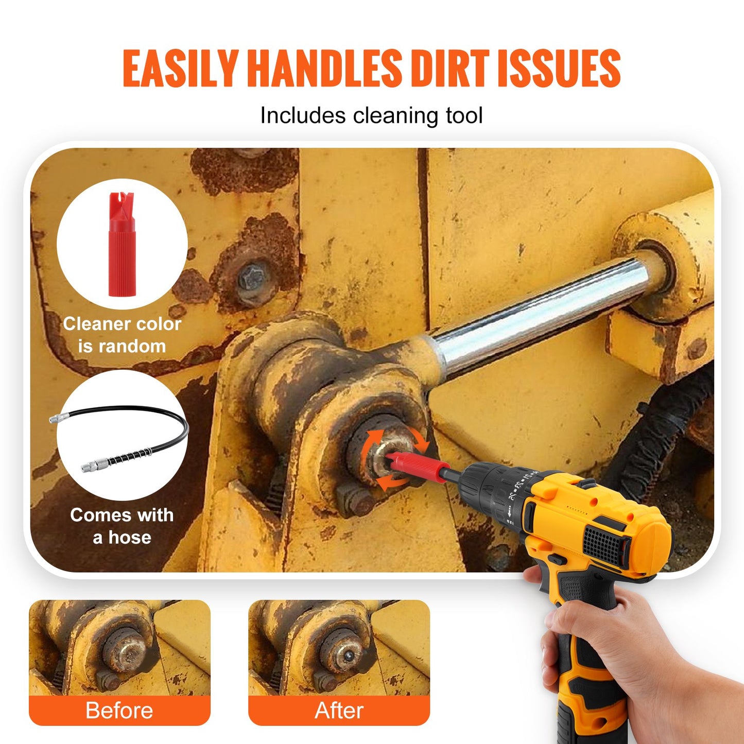VEVOR Grease Gun Coupler, 10000 PSI High Pressure, 6-Jaw Locking, Quick Release Grease Gun Tip with Hose/Zerk Fittings Cleaner, Compatible with All Grease Guns 1/8 NPT Grease Fittings for Automobiles