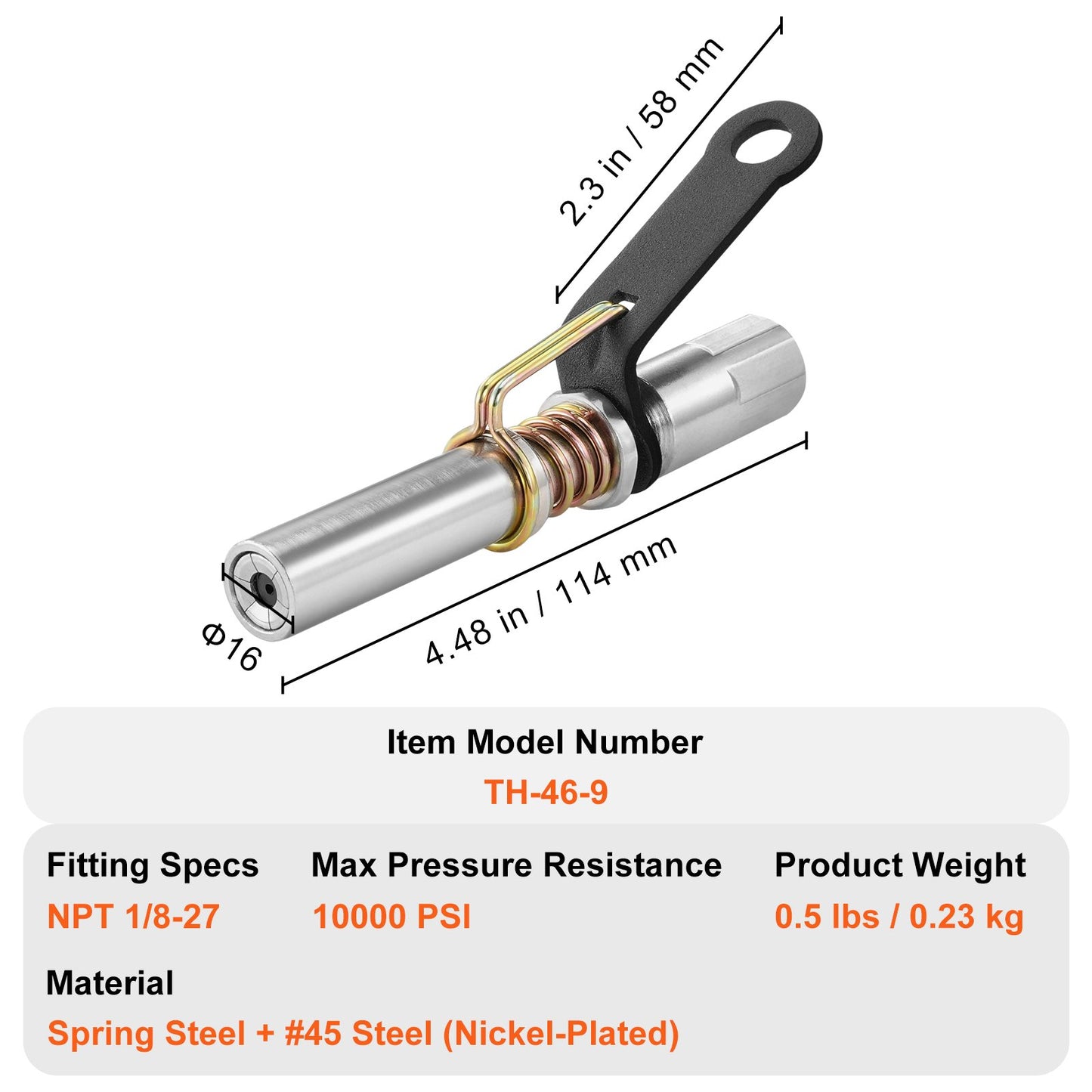 VEVOR Grease Gun Coupler, 10000 PSI High Pressure, 6-Jaw Locking, Quick Release Grease Gun Tip with Hose/Zerk Fittings Cleaner, Compatible with All Grease Guns 1/8 NPT Grease Fittings for Automobiles