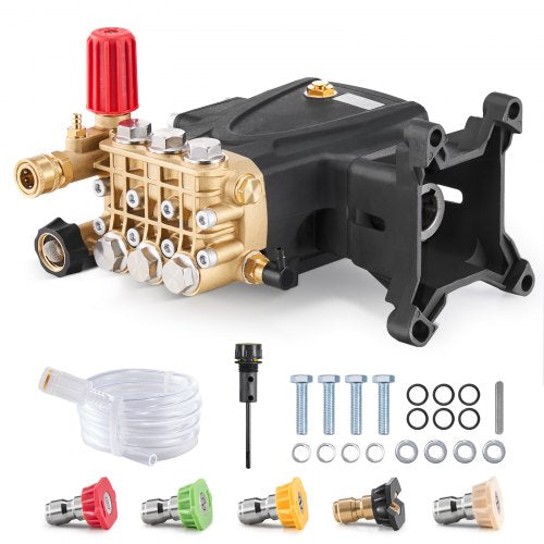 Pressure Washer Pump, 1' Shaft Horizontal Triplex Plunger, 4000 PSI, 4.0GPM, Replacement Power Washer Pumps Kit with 5 Nozzles, Compatible with Simpson MorFlex 40224, 40225, 40226, Santoprene