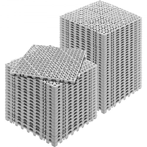 VEVOR Interlocking Tile 50PCS Gray, Drainage Tiles 12 x 12 Splicing, Soft PVC Interlocking Drainage Floor Tiles, Non-Slip Drainage Holes for Restroom, Bathroom, Kitchen, Pool, Wet Areas
