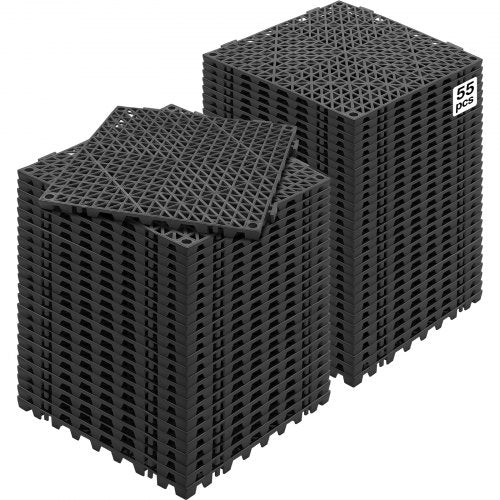 Interlocking Tile 55PCS Black, Drainage Tiles 12' x 12' Splicing, Soft PVC Interlocking Drainage Floor Tiles, Non-Slip Drainage Holes for Restroom, Bathroom, Kitchen, Pool, Wet Areas
