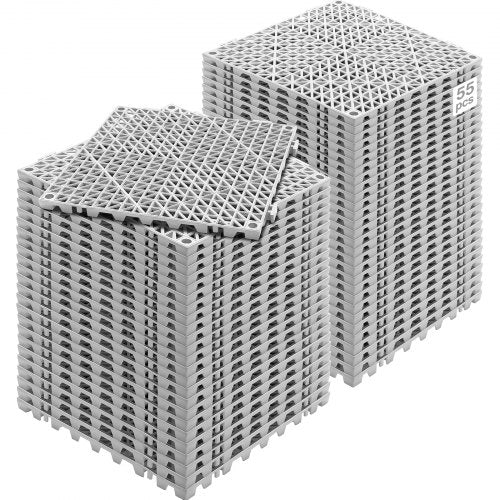 Interlocking Tile 55PCS Grey, Drainage Tiles 12' x 12'x 0.6 Splicing, Soft PVC Interlocking Floor Tiles, Non-Slip Drainage Holes for Restroom, Bathroom, Kitchen, Pool, Wet Area