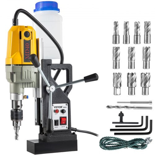 Magnetic Drill, 1100W 1.57\' Boring Diameter, 2697lbf/12000N Portable Electric Mag Drill Press with 12 Drilling Bits, 580 RPM Max Speed Drilling Machine for any Surface and Home Improvement