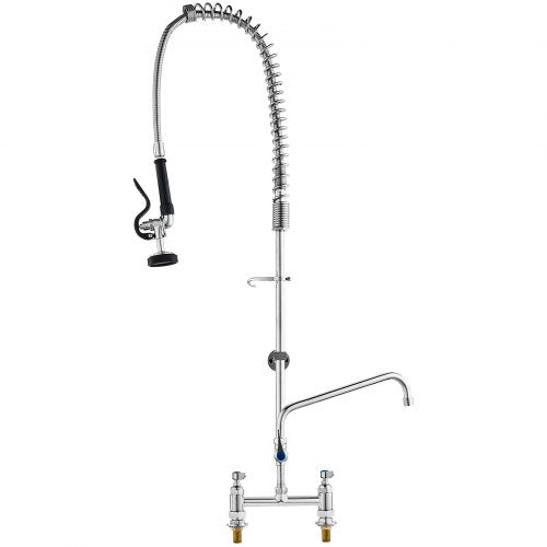 Industrial Sink Faucet, 44' Tall, 8' Install Space, 12' Rotating Spout, Surface Mount, Brass-Made with Extendable Sprayer, Suitable for Single/Triple Basin