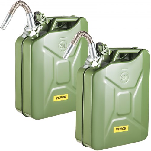 VEVOR Jerry Fuel Can, 5.3 Gallon / 20 L Portable Jerry Gas Can with Flexible Spout System, Rustproof £¦ Heat-resistant Steel Fuel Tank for Cars Trucks Equipment, 2PCS Green