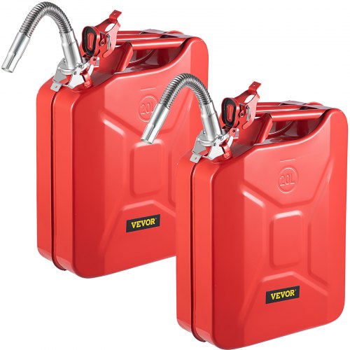 Jerry Fuel Can, 5.3 Gallon / 20 L Portable Jerry Gas Can with Flexible Spout System, Rustproof £¦ Heat-resistant Steel Fuel Tank for Cars Trucks Equipment, 2PCS Red