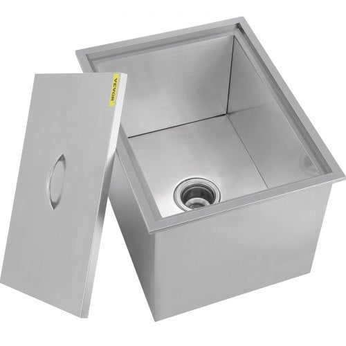 VEVOR Drop In Ice Chest 21.2L x 16.8W x 17.6H Inch with Cover Stainless Steel Ice Cooler Included Drain-pipe and Drain Plug Drop In Ice Bin Outdoor Kitchen for Cold Wine Beverage