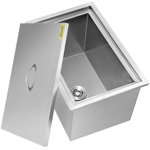 VEVOR Drop in Ice Chest 23''L x 17''W x 12''H with Cover 304 Stainless Steel Drop in Cooler Included Drain-Pipe and Drain Plug Drop in Ice Bin for Cold Wine Beer
