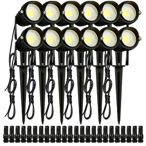 Landscape Lighting, 6W Low Voltage LED Landscape Lights, IP66 Waterproof Landscape Spotlights Yard Lawn Garden Pathway Outdoor Lights 12V 24V 450LM Warm White 3000K (12 Pack with Connectors)