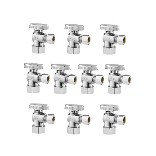 10-Pack Angle Stop Valve, 1/4 Turn Water Shut Off Valves, 1/2' Nominal (5/8' OD) Compression Inlet x 3/8' OD Compression Outlet Shutoff Valve for Bathroom Kitchen Toilet Shower Plumbing