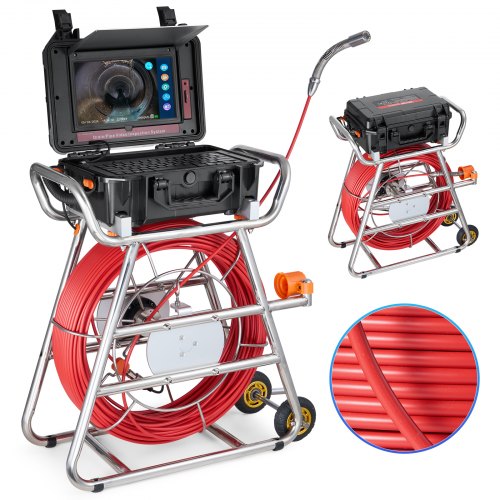 Sewer Camera, 328 ft/100m, Self-Leveling Drain Camera with 10.1' Touchscreen, 512Hz Transmitter & Distance Counter, IP67 Snake Plumbing Camera with Lights-12 LED, 32GB Card for Duct Pipe