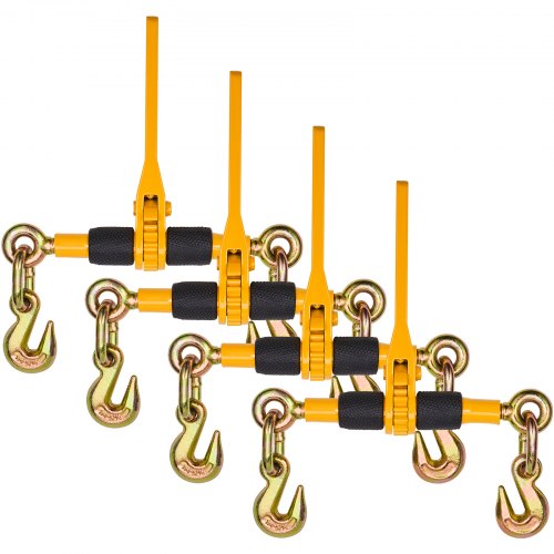 Ratchet Chain Binders, 1/4'-5/16', 2600 lbs Safe Working Load, 4 Pack Load Binder with 2 Grab Hooks, Tie Downs for Transport Chain, Heavy Duty Tow Chain Ratchet Binders for Flatbed Truck Trailer