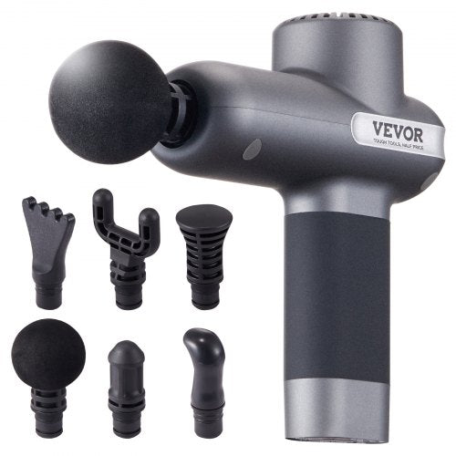 VEVOR Massage Gun Deep Tissue, Percussion Muscle Massager for Athletes - with 5 Speed Levels & 6 Massage Heads, 7.4V 2500mAh Batteries, Handheld Electric Massage Gun for Pain Relief, Muscle Relaxation
