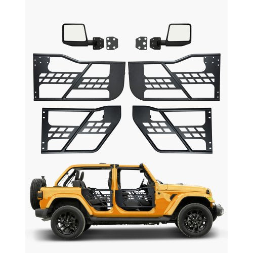 Jeep Tube Doors, 4-Door, Hunting Style Jeep Tubular Door with DOT Certified Rear View Mirrors, Jeep Doors with Rubber Pads & Toughened Steel Tube, Fit for 2007-2018 Jeep Wrangler JK