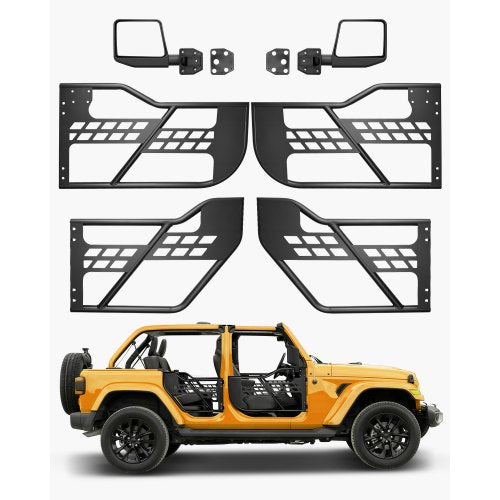 Jeep Tube Doors, 4-Door, Hunting Style Jeep Tubular Door with DOT Certified Rear View Mirrors, Jeep Doors with Rear Mirrors for 2018-2024 Jeep Wrangler JL & 2020-2024 Jeep Gladiator JT