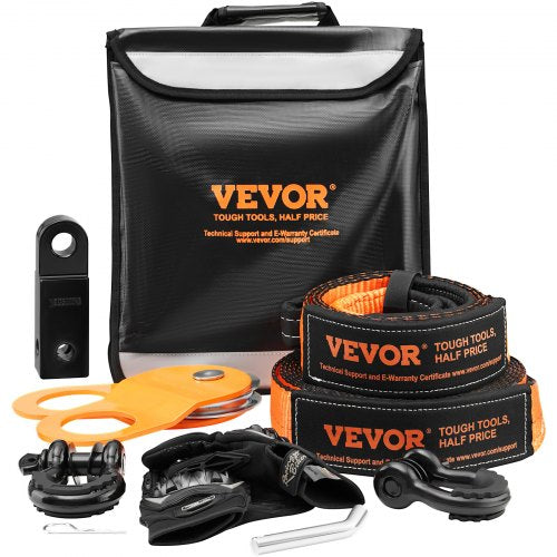 Off-Road Recovery Kit, 3' x 30', Heavy Duty Winch Recovery Kit with 30000 lbs Tow Straps, 44092 lbs D-Ring Shackles, Shackle Receiver, Snatch Block Pulley, Gloves, Storage Bag for ATV Jeep Truck