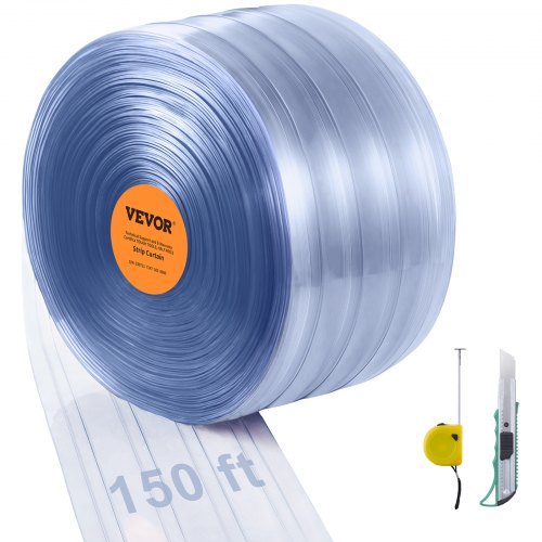 Strip Curtain, 150' Length, 8' Width, 0.08' Thickness, Clear Ribbed Plastic Door Strips, PVC Curtain Strip Door Bulk Roll for Warehouses, Factories, Supermarkets, Shopping Malls, Halls, Garages