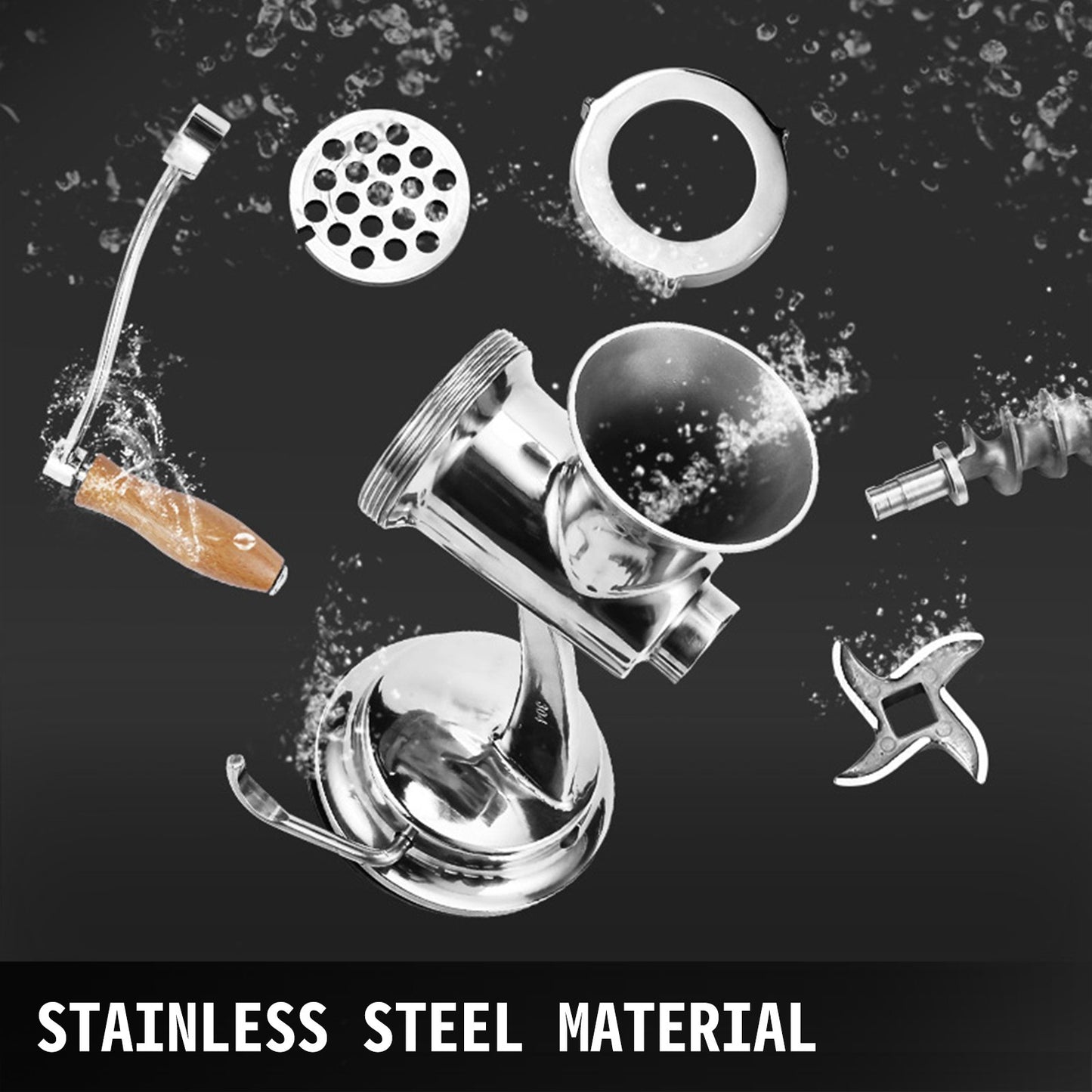 VEVOR Meat Grinder Manual 304 Stainless Steel Hand Suction Cup Base & Clamp with Filling Nozzle for Vegetables Grinding & Sausage Stuffing, 6.7x6x9.6inch, Sliver