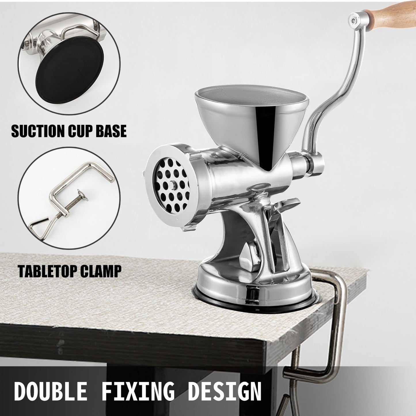 VEVOR Meat Grinder Manual 304 Stainless Steel Hand Suction Cup Base & Clamp with Filling Nozzle for Vegetables Grinding & Sausage Stuffing, 6.7x6x9.6inch, Sliver