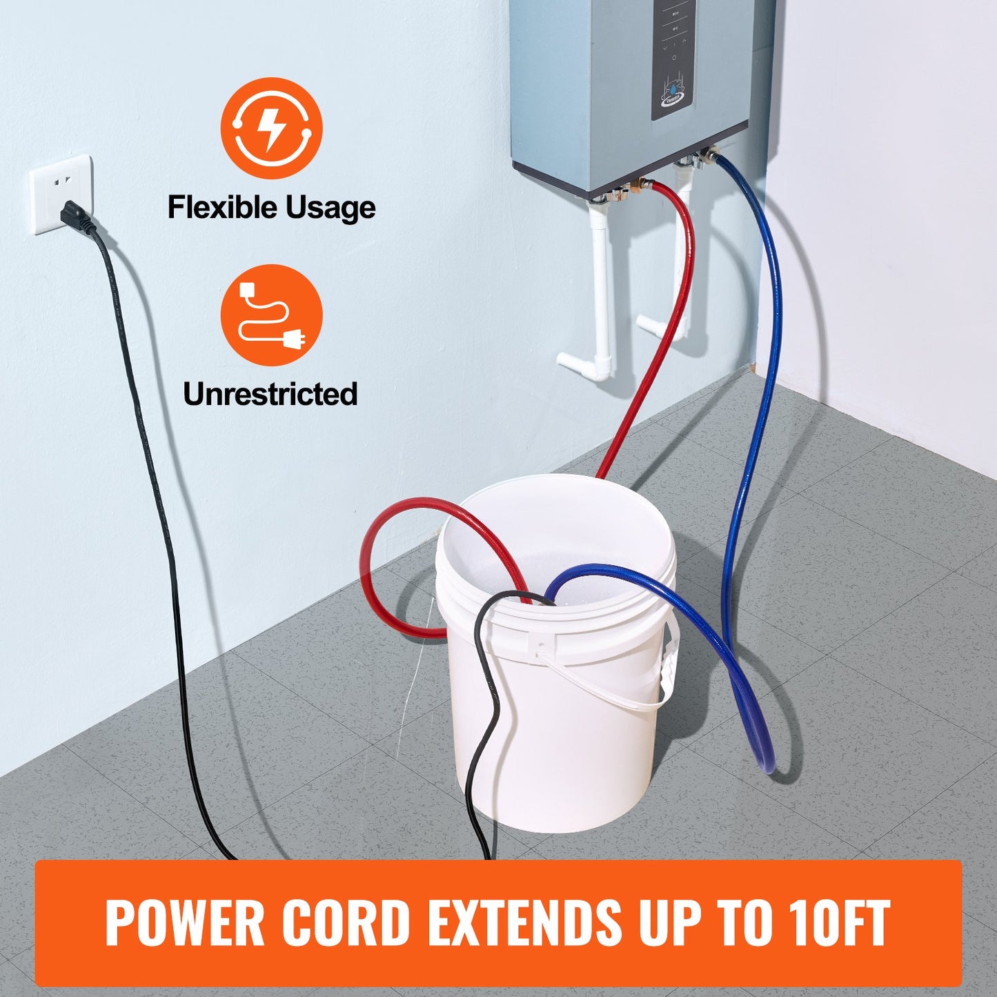 VEVOR Tankless Water Heater Flushing Kit, Includes Efficient Pump & 5 Gallon Pail & 2 Hoses & Descaling Powder, Wrench and Adapter for Quick Install Easy to Start, Water Heater Flush Kit