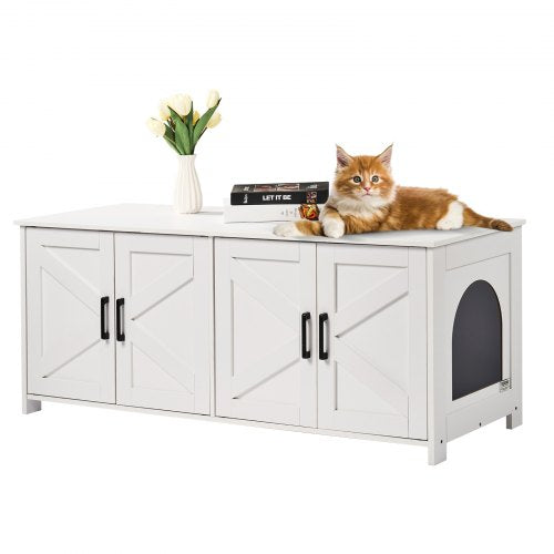 Cat Litter Box Enclosure for 2 Cats, Litter Box Furniture Hidden with Double Rooms, Wooden Cat Box Cabinet Fit Most of Litter Box, 47.2'L x 18.5'W x 19.7'H, White