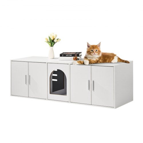 VEVOR Cat Litter Box Enclosure Wooden Litter Box Furniture Hidden 57.9 White