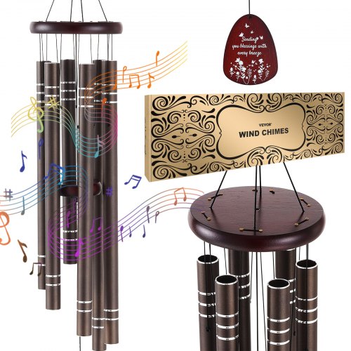 Wind Chimes for Outside, 42', Deep Tone Wind Chimes with 6 Tubes, Unique Large Memorial Wind Chimes for Anniversary, Amazing Outdoor Decor for Your Patio, Porch, Garden and Backyard, Dark Brown