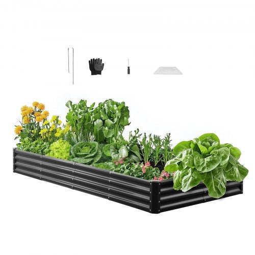 Metal Raised Garden Bed, 8 x 4 x 1 ft Outdoor Galvalume Planter Garden Box, Open Bottom Design, Large Planter Raised Bed for Growing Vegetables, Flowers, Herbs, and Succulents, Dark Gray
