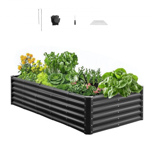 Metal Raised Garden Bed, 6 x 3 x 1.4 ft Outdoor Galvanized Planter Garden Box, Open Bottom Design, Large Planter Raised Bed for Growing Vegetables, Flowers, Herbs, and Succulents, Dark Gray