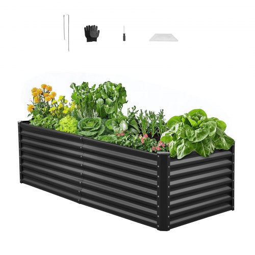 Metal Raised Garden Bed, 6 x 3 x 2 ft Outdoor Galvanized Planter Garden Box, Open Bottom Design, Large Planter Raised Bed for Growing Vegetables, Flowers, Herbs, and Succulents, Dark Gray