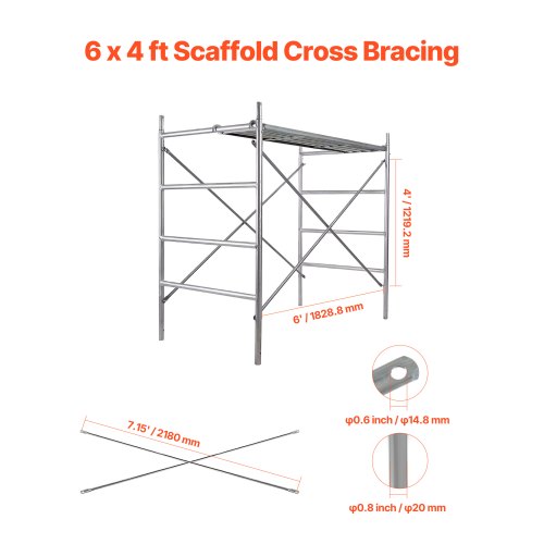 Scaffolding Cross Brace 6ft x 4ft, 4-Pack Solid Carbon Steel Scaffold Cross Supports, X-Shaped Scaffolding Safety Accessory with Rust-Proof & Corrosion-Proof Galvanized Surface, Silver
