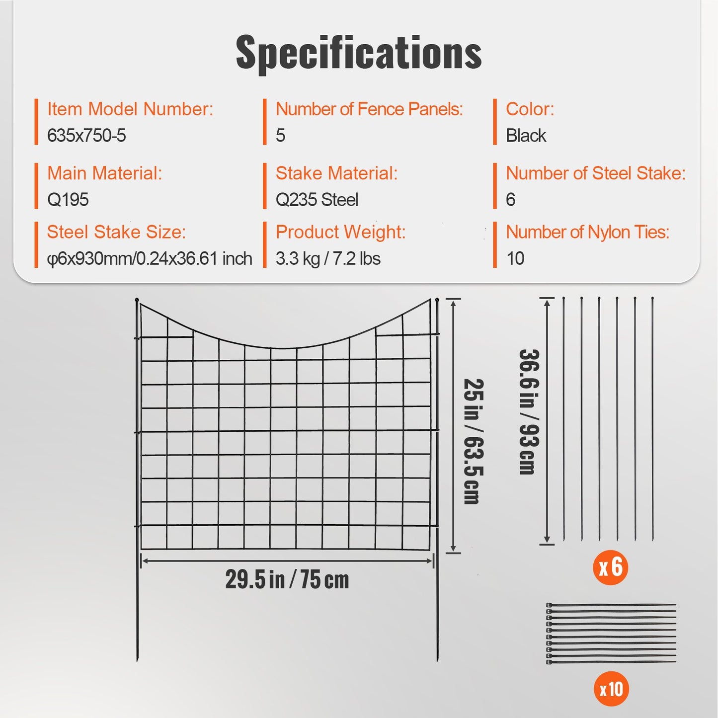 VEVOR Garden Fence, 36.6in(H) x29.5in(L) Animal Barrier Fence, Underground Decorative Garden Fencing with 2.5 Inch Spike Spacing, Metal Dog Fence for The Yard and Outdoor Patio, 5 Pack