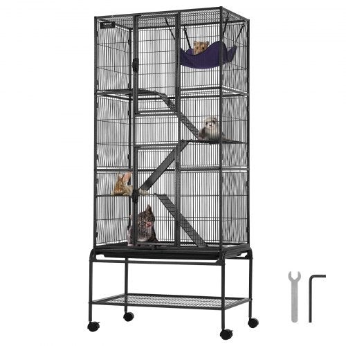 69' Rolling Metal Ferret Cage, Large 4-Tier Critter Nation Cage, Small Animal Cage with Ramps & Tray, Easy to Set up for Pet Rats, Hamster, Guinea Pig, Chinchilla, Squirrel, Hedgehogs, Bunny