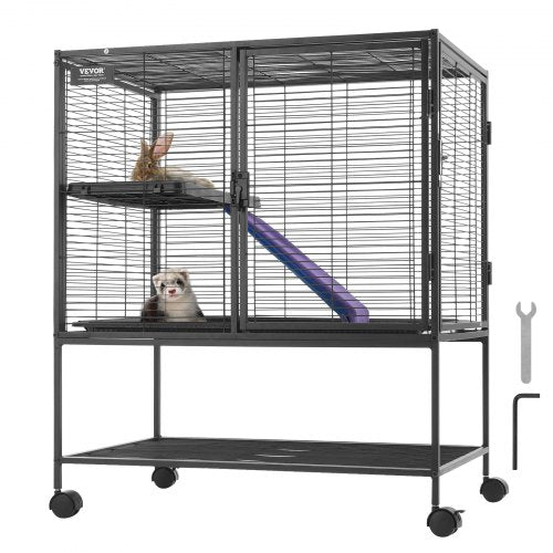 36' Rolling Metal Ferret Cage, Large 2-Tier Critter Nation Cage, Small Animal Cage with Ramps & Tray, Easy to Set up for Pet Rats, Hamster, Guinea Pig, Chinchilla, Squirrel, Hedgehogs, Bunny