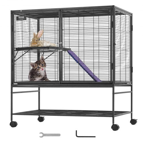 39' Rolling Metal Ferret Cage, Large 2-Tier Critter Nation Cage, Small Animal Cage with Ramps & Tray, Easy to Set up for Pet Rats, Hamster, Guinea Pig, Chinchilla, Squirrel, Hedgehogs, Bunny