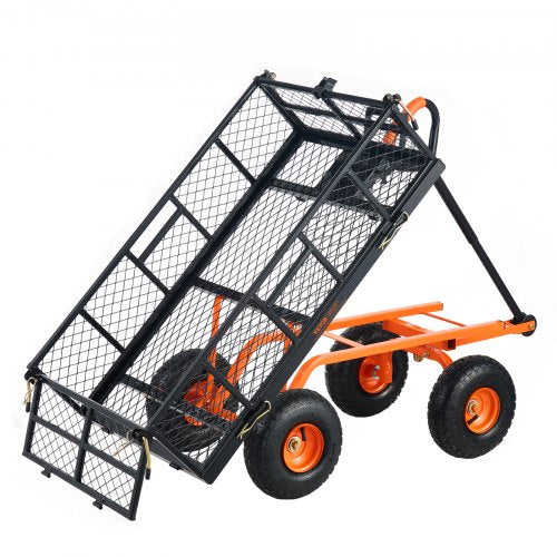 Garden Cart, Sturdy Metal Construction with Simple Assembly, Versatile Dump Cart with Dual-Function Handle, Heavy-Duty Garden Wagon, 880 lbs Load Capacity, 10' Wheels