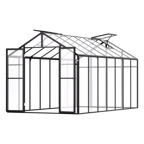 Polycarbonate Greenhouse, 8 x 14 Ft, Outdoor Greenhouse with 2 Vent Windows, Pavilion Styled Greenhouse with Hinged Door, Aluminum Large Walk-in Greenhouse Kit for Outside Garden Backyard
