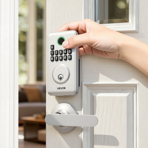 Keyless Entry Door Lock with Handle Set, Electronic Keypad Deadbolt with Lever Handles, Pioneering Easy-Grip Design, Customizable User Codes, Keyed Entry, Auto Lock, Anti-Peeking, Silver