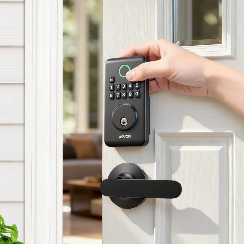 Keyless Entry Door Lock with Handle Set, Electronic Keypad Deadbolt with Lever Handles, Pioneering Easy-Grip Design, Customizable User Codes, Keyed Entry, Auto Lock, Anti-Peeking, Matte Black