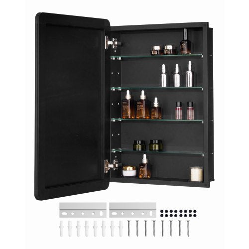 Medicine Cabinet, 20 x 30 inch, Medicine Cabinet for Bathroom with Mirror,  Aluminum Frame Bathroom Wall Cabinet, 4-layer Adjustable Shelves, Recessed & Wall-mounted Installation