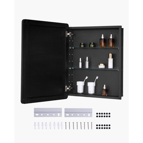 Medicine Cabinet, 24 x 30 inch, Medicine Cabinet for Bathroom with Mirror,  Aluminum Frame Bathroom Wall Cabinet, 2-layer Adjustable Shelves, Recessed & Wall-mounted Installation