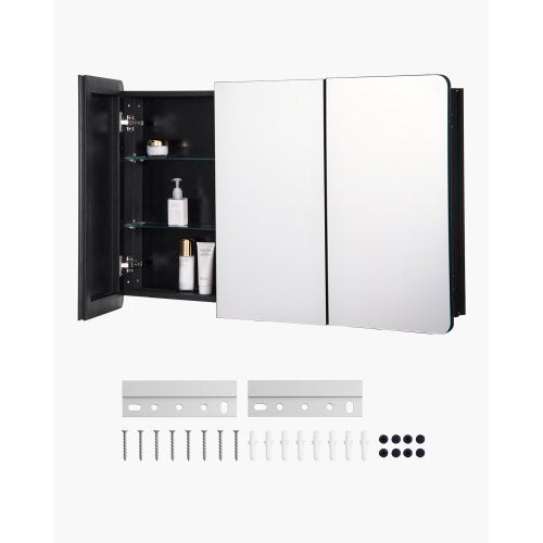 Medicine Cabinet, 25.5 x 40 inch, Medicine Cabinet for Bathroom with Mirror,  Aluminum Frame Bathroom Wall Cabinet, 4-layer Adjustable Shelves, Recessed & Wall-mounted Installation