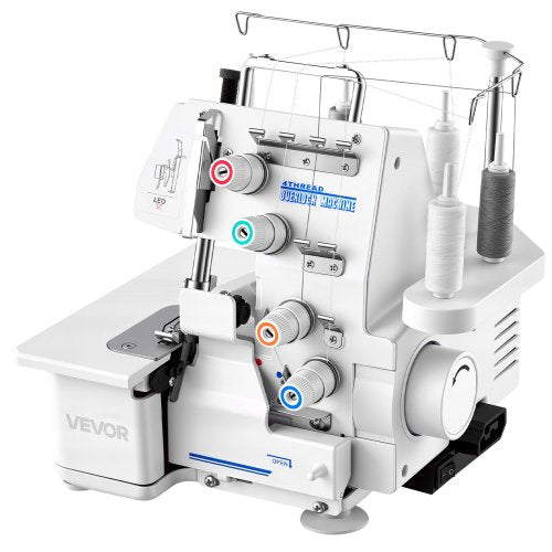 Serger Overlock Sewing Machine, 1250 Stitches Per Minute, 3 and 4 Thread Capability, with LED Light and Strong Suction Feet, Heavy-Duty Metal Frame Sewing Machine for Various Fabrics, White