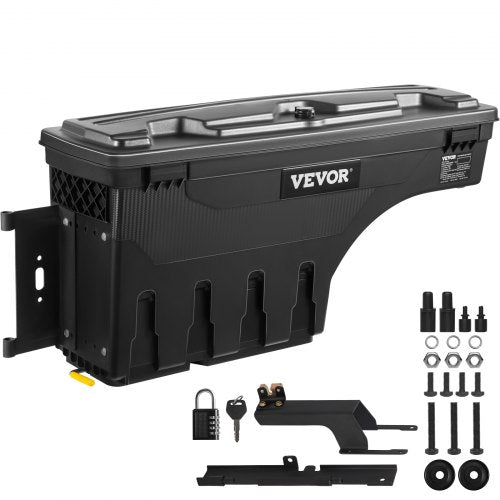 Truck Bed Storage Box, Lockable Swing Case with Password Padlock, 6.6 Gal/25 L ABS Wheel Well Tool Box, Waterproof and Durable, Compatible with Ford F-150 2015-2021, Drivers Side(Left)