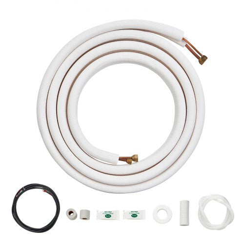 16FT Mini Split Line Set, 1/4' & 3/8' O.D Copper Pipes Tubing and Triple-Layer Insulation, for Air Conditioning or Heating Pump Equipment & HVAC with Rich Accessories (18ft Connection Cable)