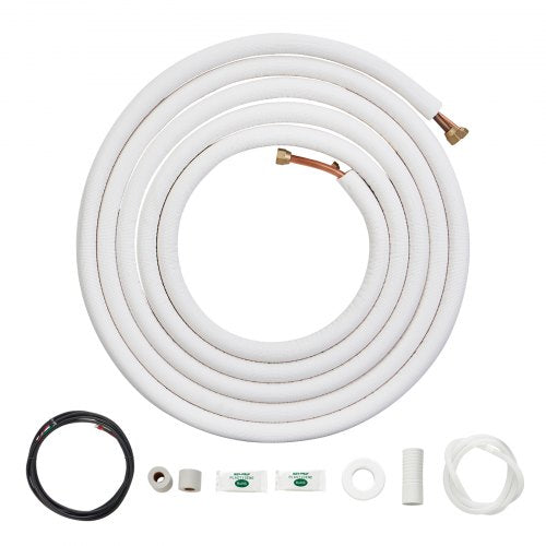 25FT Mini Split Line Set, 1/4' & 1/2' O.D Copper Pipes Tubing and Triple-Layer Insulation, for Air Conditioning or Heating Pump Equipment & HVAC with Rich Accessories (27ft Connection Cable)