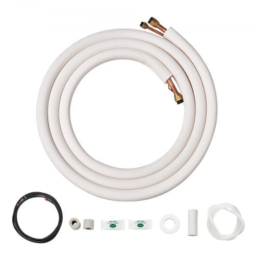 16FT Mini Split Line Set, 3/8' & 5/8' O.D Copper Pipes Tubing and Triple-Layer Insulation, for Air Conditioning or Heating Pump Equipment & HVAC with Rich Accessories (18ft Connection Cable)