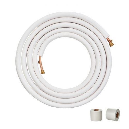 25FT Mini Split Line Set, 1/4' & 3/8' O.D Copper Pipes Tubing and Triple-Layer Insulation, for Mini Split Air Conditioning Refrigerant or Heating Pump Equipment & HVAC with Wrapping Strips.