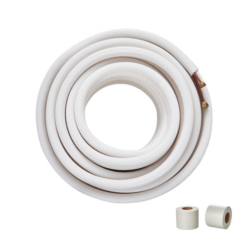 50FT Mini Split Line Set, 1/4' & 3/8' O.D Copper Pipes Tubing and Triple-Layer Insulation, for Mini Split Air Conditioning Refrigerant or Heating Pump Equipment & HVAC with Wrapping Strips.