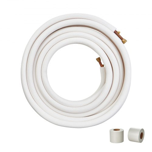 50FT Mini Split Line Set, 3/8' & 5/8' O.D Copper Pipes Tubing and Triple-Layer Insulation, for Mini Split Air Conditioning Refrigerant or Heating Pump Equipment & HVAC with Wrapping Strips.